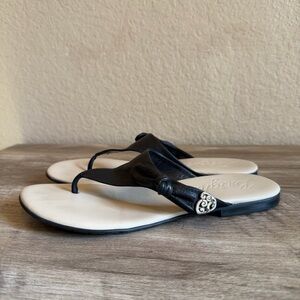 Brighton Chloe Black Leather Bow Sandals With Silver Plated Hardware